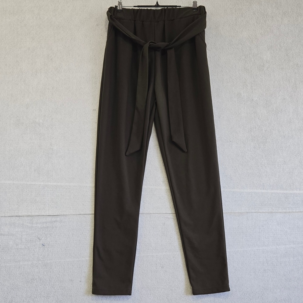 Accent Women Medium Olive Green Tie Waist Tapered Leg Pants 9PNT13 Career Casual